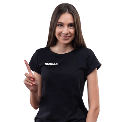 A woman wairing an Oh!Good t-shirt.